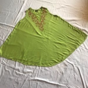 Light green Kashmiri sleeveless dress.